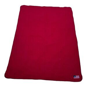 Ralph Lauren Red Plush FleeceThrow Blanket With American Flag Patch 48" x 69"